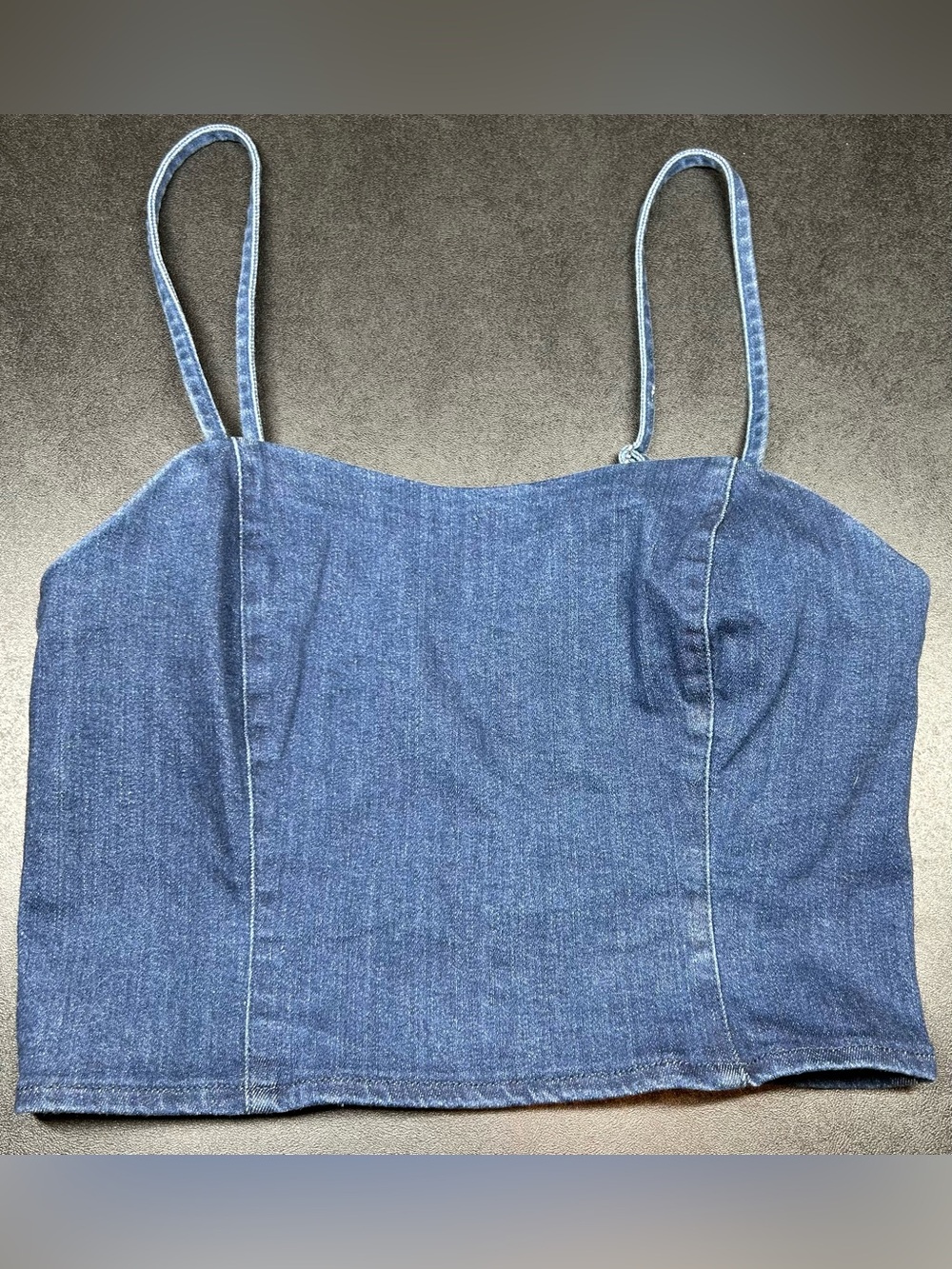 Belle Vere Women's Size S Denim Dark Wash Blue Adjustable Straps Crop Top Shirt